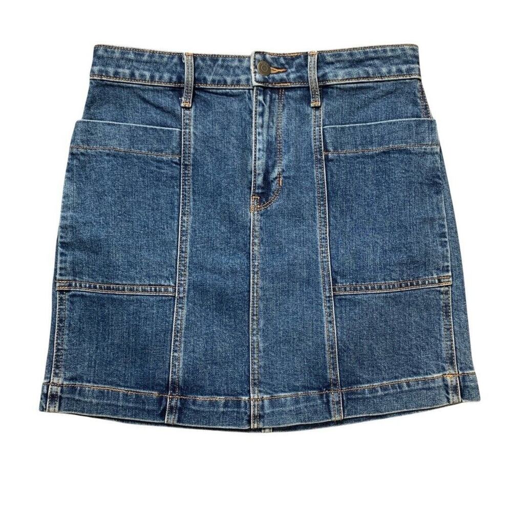 Old Navy Skirt Womens 2 Blue Denim Aline Utility Stretch Front Deep Pocket Jean